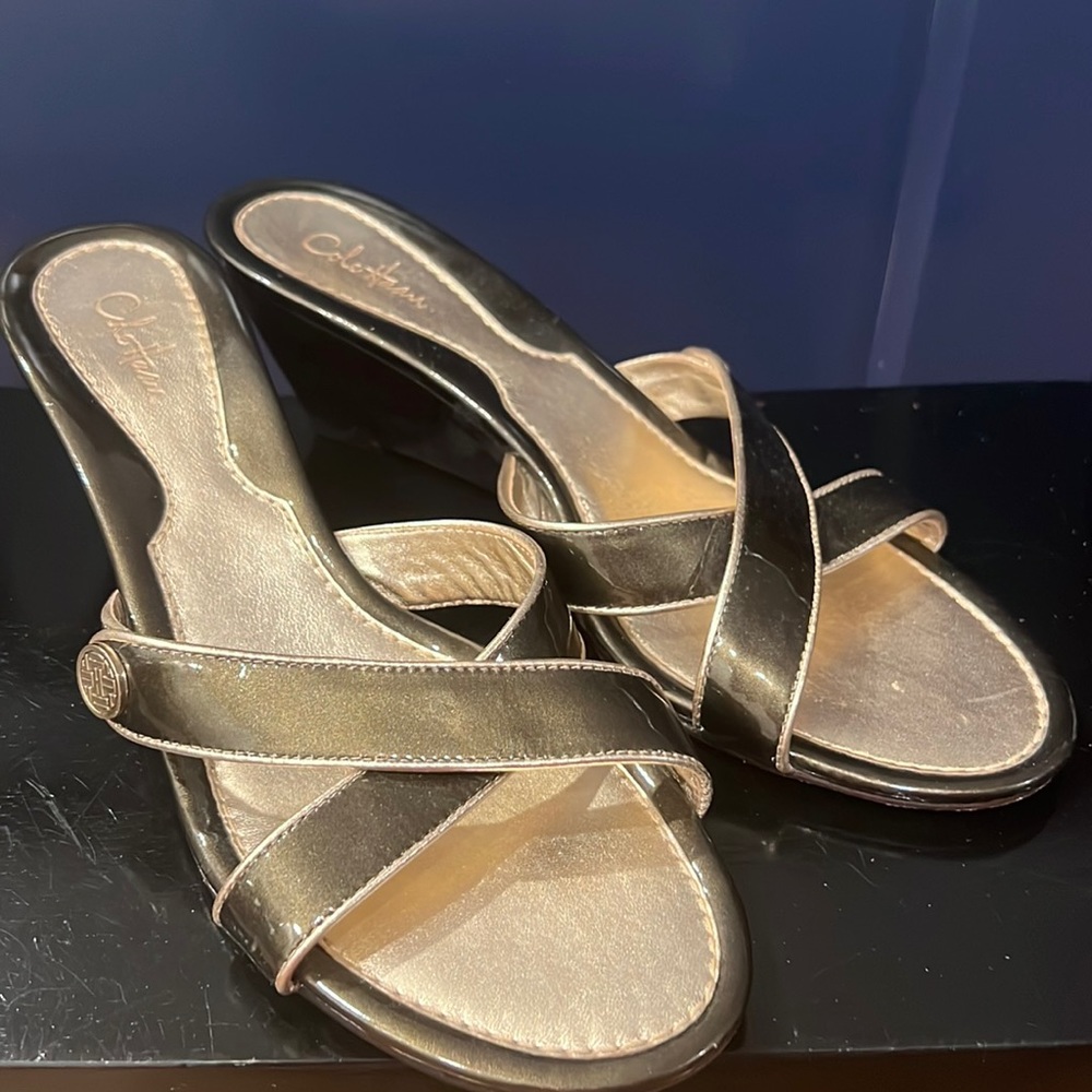 Cole Haan Metallic Gold Crisscross Slide Sandals